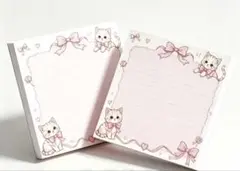 猫デザイン 付箋メモ帳 ピンク リボン