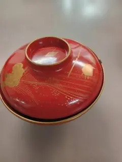 骨董品　赤い蓋付き椀セット