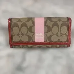 Coach ロゴ入り 長財布 ブラウン/ピンク