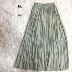 エヌドット　N. ロングスカート シャイニー 光沢 ウエストゴム グリーン Mのサムネイル