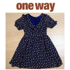 未使用に近い onewayワンウェイ 小花柄 シフォン ワンピース パフスリーブ