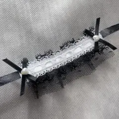 337 ぬいぐるみ用 ヘッドドレス 10cmぬい 黒 ハート リボン パール