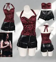 Nikki風 Obsession赤黒ゼブラ柄トップス レザー調ショートパンツ