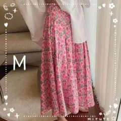 S~M フラワー ロング フレアースカート ピンク 小花 レディース 花柄