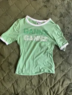 GANNI ロゴプリント リンガーTシャツ ライトグリーンのサムネイル