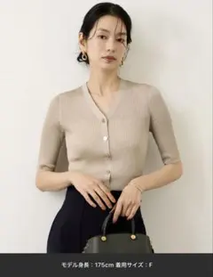 ROPE シアーラメワイドリブ5分袖カーディガン/イージーケアのサムネイル