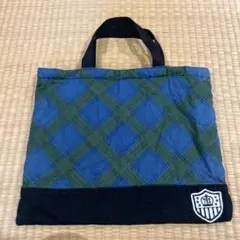 青と緑のチェック柄トートバッグ