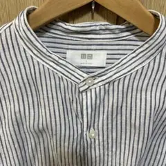 UNIQLOユニクロ　 メンズ　ブルーストライプ ノーカラーシャツ Lサイズ
