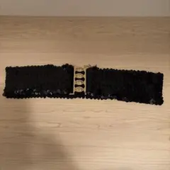 黒 スパンコール ベルト 金色バックル