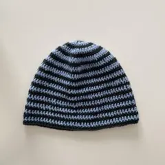 クラッシャーハット ビーニー 編み物 ブルー×ダークグレーのサムネイル