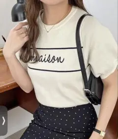 パフスリーブロゴジャガードサマーニット