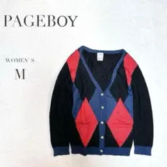 ページボーイ✨アーガイル柄 カーディガン カジュアル ゴールド 派手 個性的