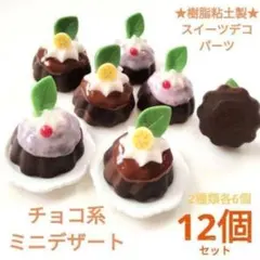 NO.034【再販/販売OK素材/樹脂粘土製】2種のチョコ系ミニデザート全12個