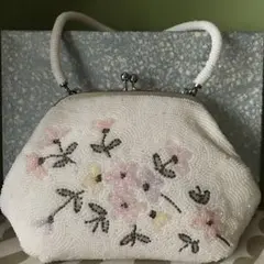 美品 昭和レトロ ミニ 総ビーズ バッグ 花柄 和装 洋装 アンティーク