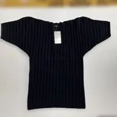 黒いリブ編み半袖ニット Mサイズのサムネイル