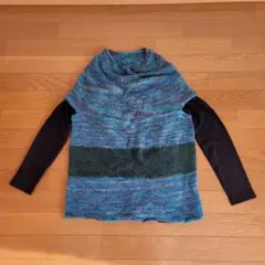 ハンドメイド　ニットベスト青・緑・紫の混合