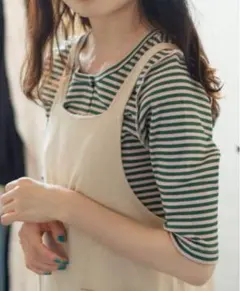 kastane ボーダー釦あき5分袖TEE