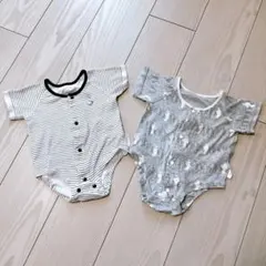 ムーミン ニョロニョロ ロンパース 2枚セット ストライプ グレー 60〜70㎝