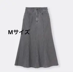 【美品】GU ライトデニムフレアマキシスカート Mサイズ グレー