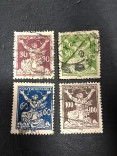 外国切手　1920年チェコスロバキア 切手　 4種　使用済