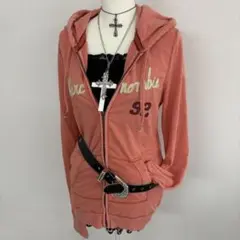 y2k 00s アバクロ　ビタビタ　ジップアップパーカー　ワッペン　ピンク