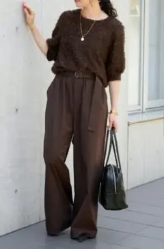 【新品タグ付き】リヴドロワ ベルテッドワイドパンツ ブラウン 36