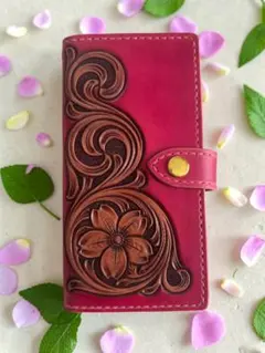 レザーカービング　iPhone16用　 携帯ケース　桜