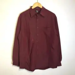 90s ヴィンテージ 無地 長袖シャツ ボルドー ワインレッド 古着