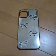 iPhone用ケース ミラー調 リボン ラインストーン