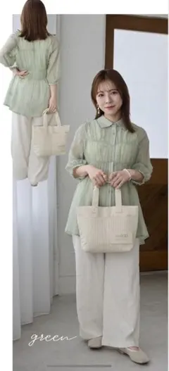 talbyyumi シャーリングブラウス　グリーン　緑