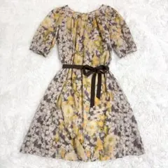 ADIEU TRISTESSE 花柄ワンピース 38 ベルト付き　リネン混