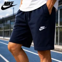 美品 NIKE ナイキ　XL ネイビー 刺繍ロゴ　ビッグサイズ ハーフパンツのサムネイル
