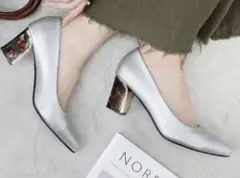 6cmチャンキーヒールポインテッドトゥレディース シューズ靴minia23cm