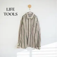 ライフツールズ シャツ【M】綿100% ストライプ カジュアル レトロ　r548