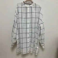 レディース　ホワイト チェック 長袖シャツ