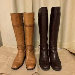 スクエア　ロングブーツ　革　23.5cm 23〜24cm
