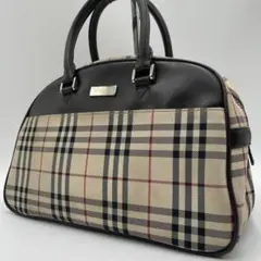 良品 BURBERRY ハンドバッグ キャンバス ブラック ノバチェック