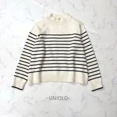 UNIQLO/ハイネックニット/L/アイボリー×ネイビー/ボーダー/カジュアル