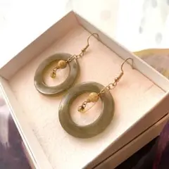 カーキ　オープンリング　ピアス　フック