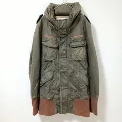 パープルアンドイエロー　カーキ ミリタリージャケット コットン混紡　М　フード付