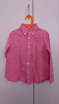 ピンク チェック柄 長袖シャツ 100cm