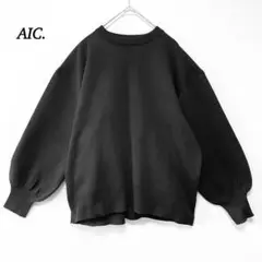 美品【エーアイシー】ボリューム袖カットソー　F　ブラック　クルーネック　春秋