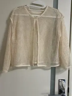 アイボリー メッシュカーディガン 七分袖　オシャレ　可愛い