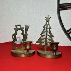 真鍮製　クリスマス　キャンドルホルダー　インド製　アンティーク　2個セット