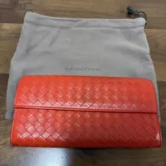 Bottega Veneta 編み込み　オレンジレザー長財布 保存袋付き