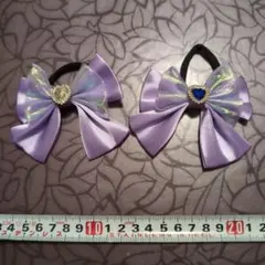 紫のリボン型ヘアゴム2個セット
