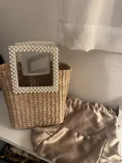 パールハンドル ベージュ ラタンかごバッグ ZARA