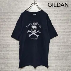 ギルダン GILDAN 半袖Tシャツ ドクロプリント 黒 Lサイズ