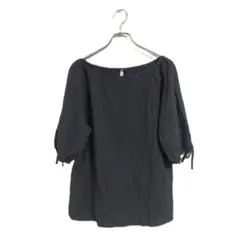 SHEIN ブラウス 黒 七分袖 リボン袖 涼感素材 XL カジュアル おでかけ