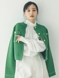 ★専用出品【anuans】ノーカラーニットジャケット　グリーン